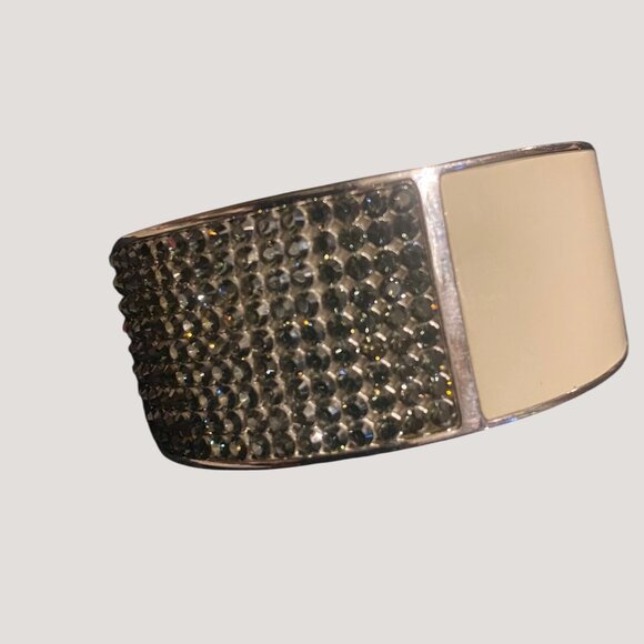 Wide Swarovski Beauty Silver Cream Crystal Bling Cuff Bracelet  Adjustable - Picture 15 of 15